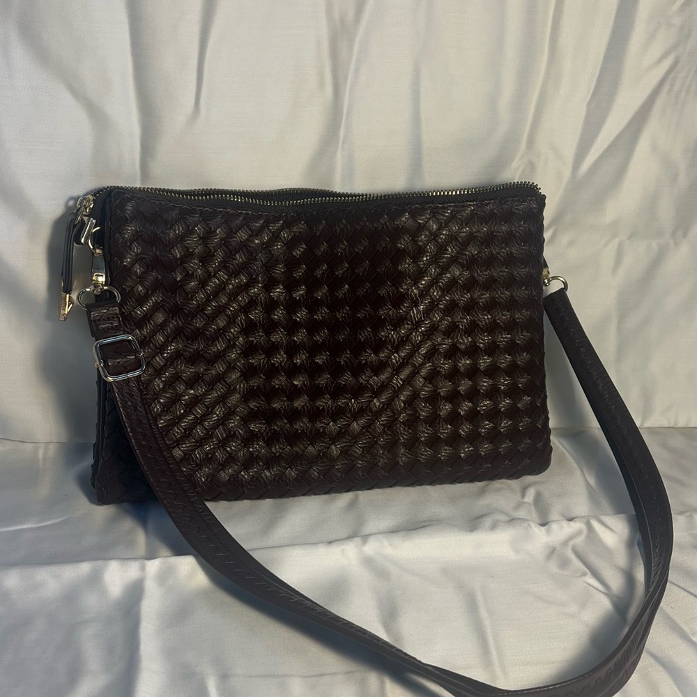 Woven Dark Brown Crossbody Bag